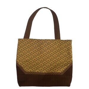 Vintage Handmade Tote With 6 inside Pockets Organizer Fabric Floral brown & gold